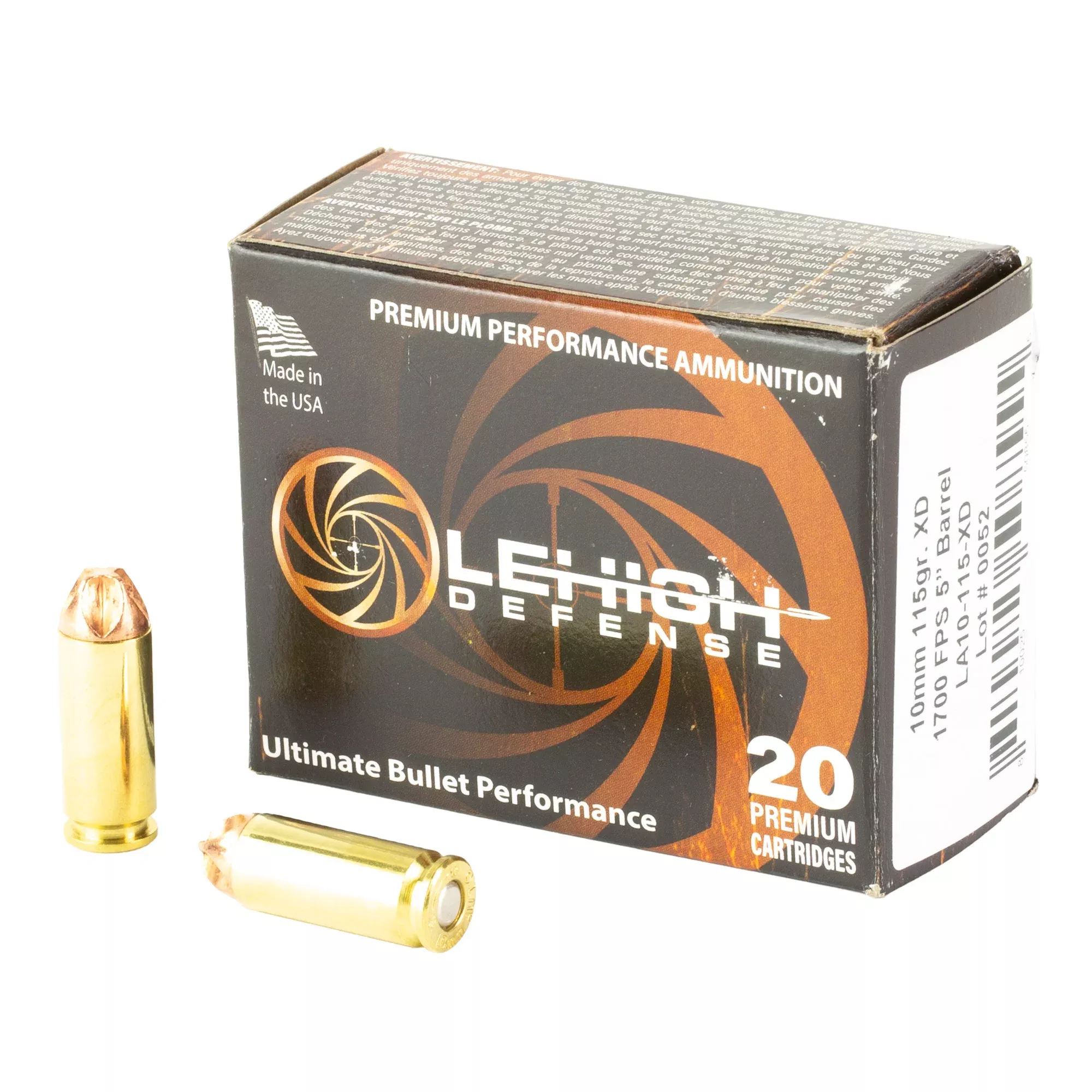 Lehigh Defense Xtreme Defense 10mm Auto 115gr Solid Copper Fluted Ammo 20rd LA10-115-XD