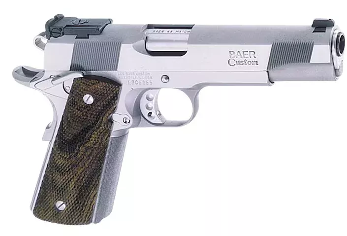 Les Baer Custom 1911 Concept V 45 ACP Pistol 5″ Barrel 8+1 Round Stainless Slide Rosewood Grip Stainless Frame