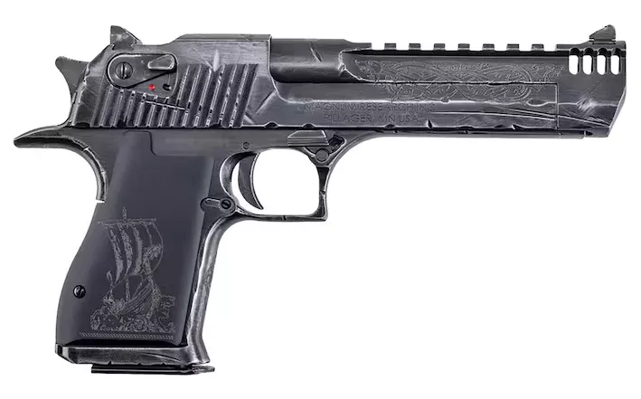 Magnum Research Desert Eagle Mark XIX Viking 50 Action Express Pistol 6″ Barrel 7+1 Round Battle Worn Gray Slide Black Grip Gray Frame