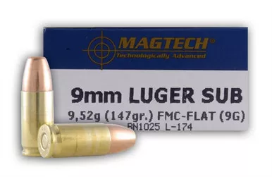 Magtech 9mm Luger Ammo 147 Grain Full Metal Jacket Subsonic