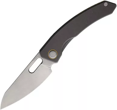 Maxace Knives BLACK MIRROR II Folding Knife - 3.25" CPM S90V Satin Blade, Stonewashed TC4 Titanium Handles, Gray titanium handle with Copper Foil Carbon Fiber Inlay, Frame Lock