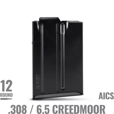 MDT Short Action AICS Pattern 308 Winchester/6.5 Creedmoor 12 Round Magazine with Binder Plate - Black