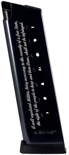 Mec-Gar MGCG45082A 1911 Government 8rd 45 ACP, Blued w/2nd Amendment Engraving Carbon Steel