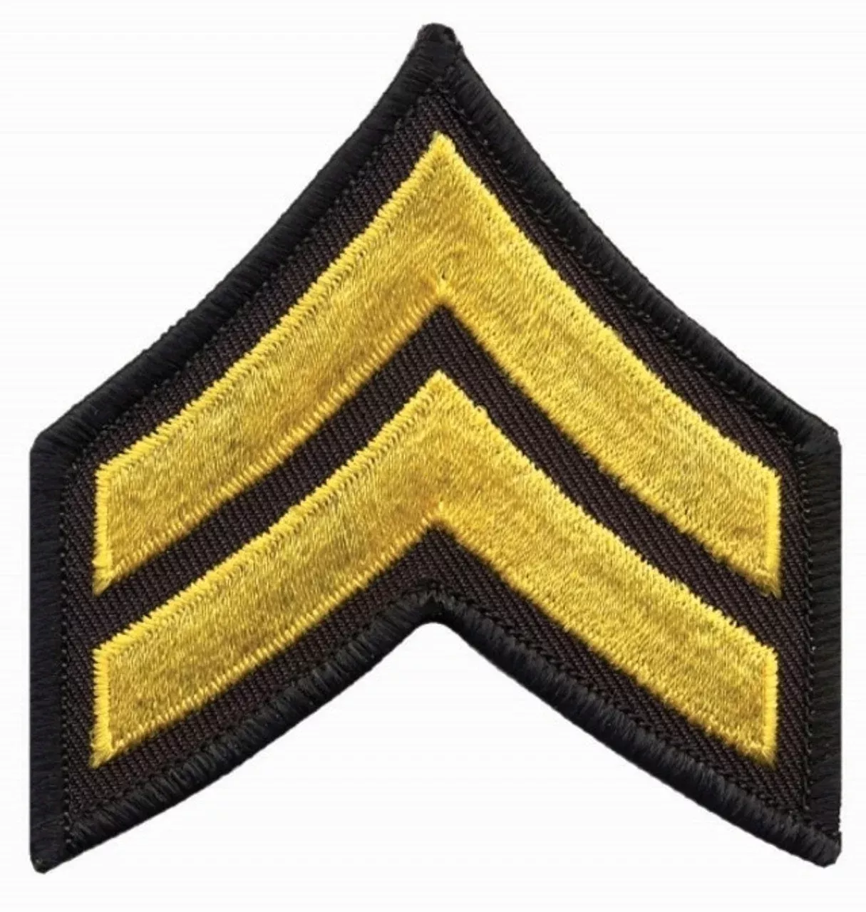Medium 3 Gold/Black Corporal Chevrons w/ Merrowed Borde