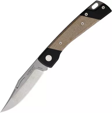 Mercury LUC Slip Joint Folding Knife - 3.13" Elmax Stonewash Clip Point Blade, Black Aluminum and Natural Canvas Micarta Handles