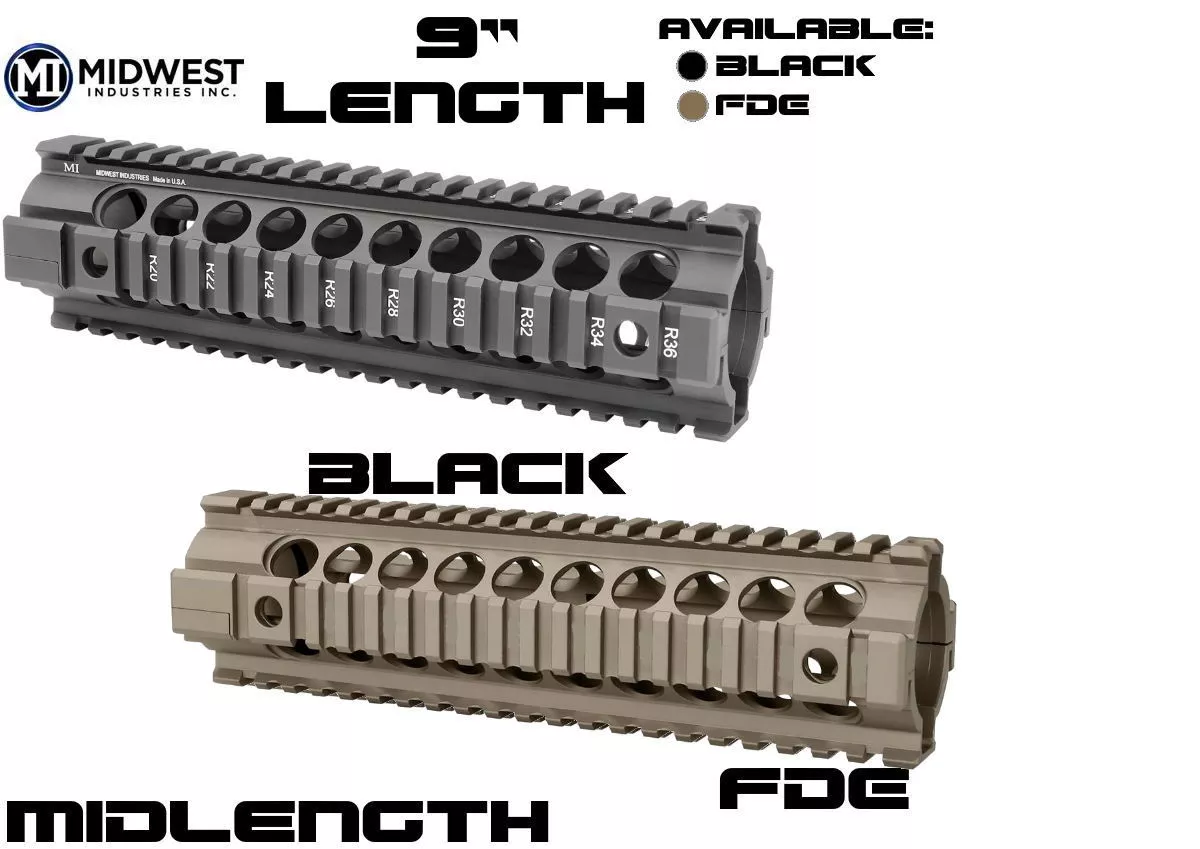 Midwest Industries Midlength Gen2 Two Piece Free Float Quad Rail AR15 Handguard MI