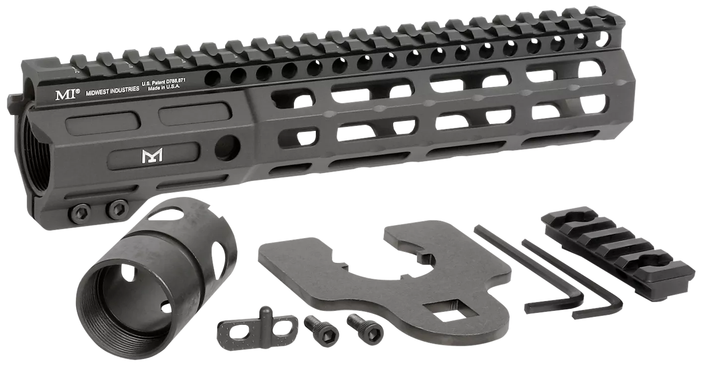 Midwest Industries MINF925 Night Fighter9.25" M-LOK Black Hardcoat Anodized Aluminum Includes Barrel Wrench, Nut, & 5 Slot Rail