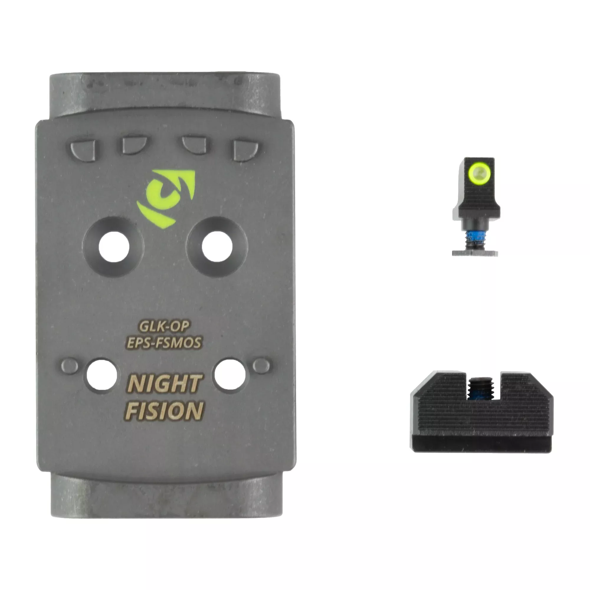 Night Fision Optic Plate + Tritium Front Sight Combo for Glock MOS, Holosun EPS - GLK-OPBS-EPS-MOS-YGZX