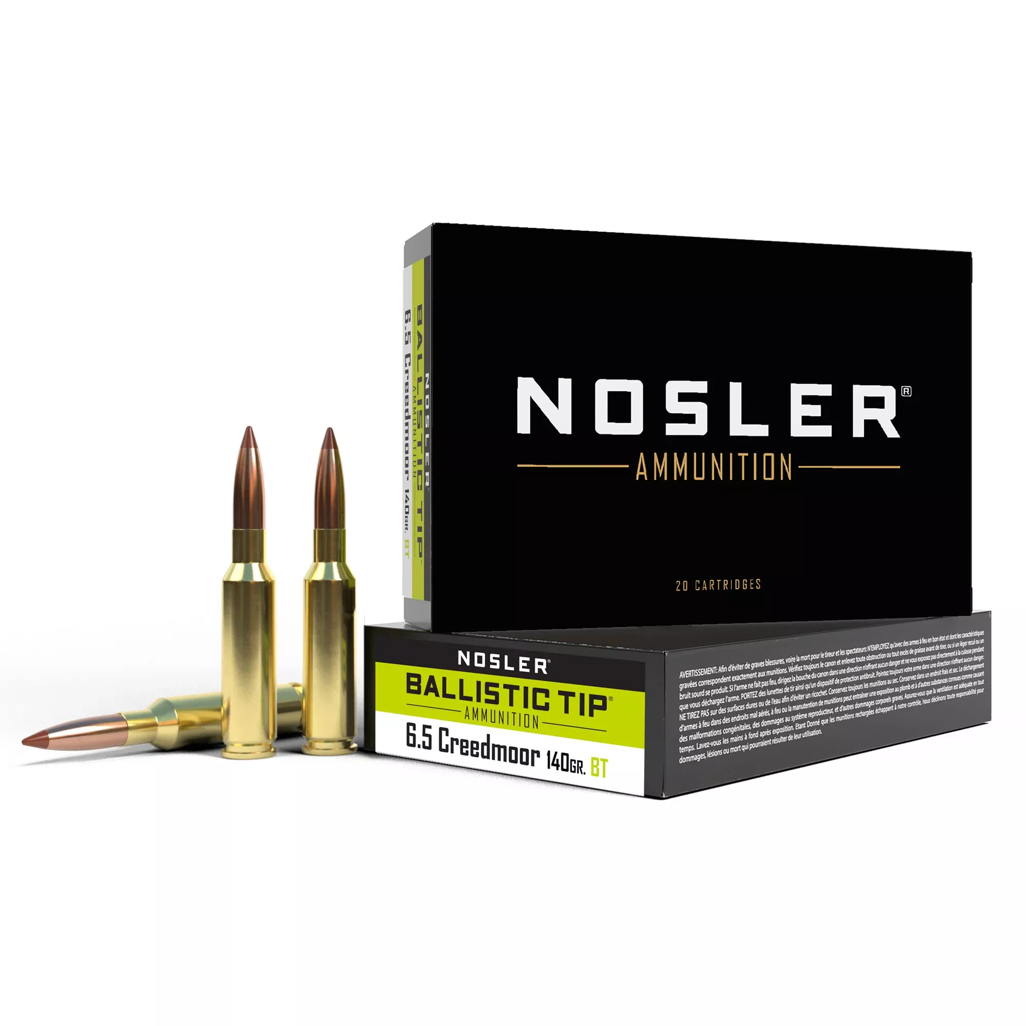 Nosler Ballistic Tip 6.5 Creedmoor 140 Grain Boat Tail Hunting Ammo, 20-Round Box 40064