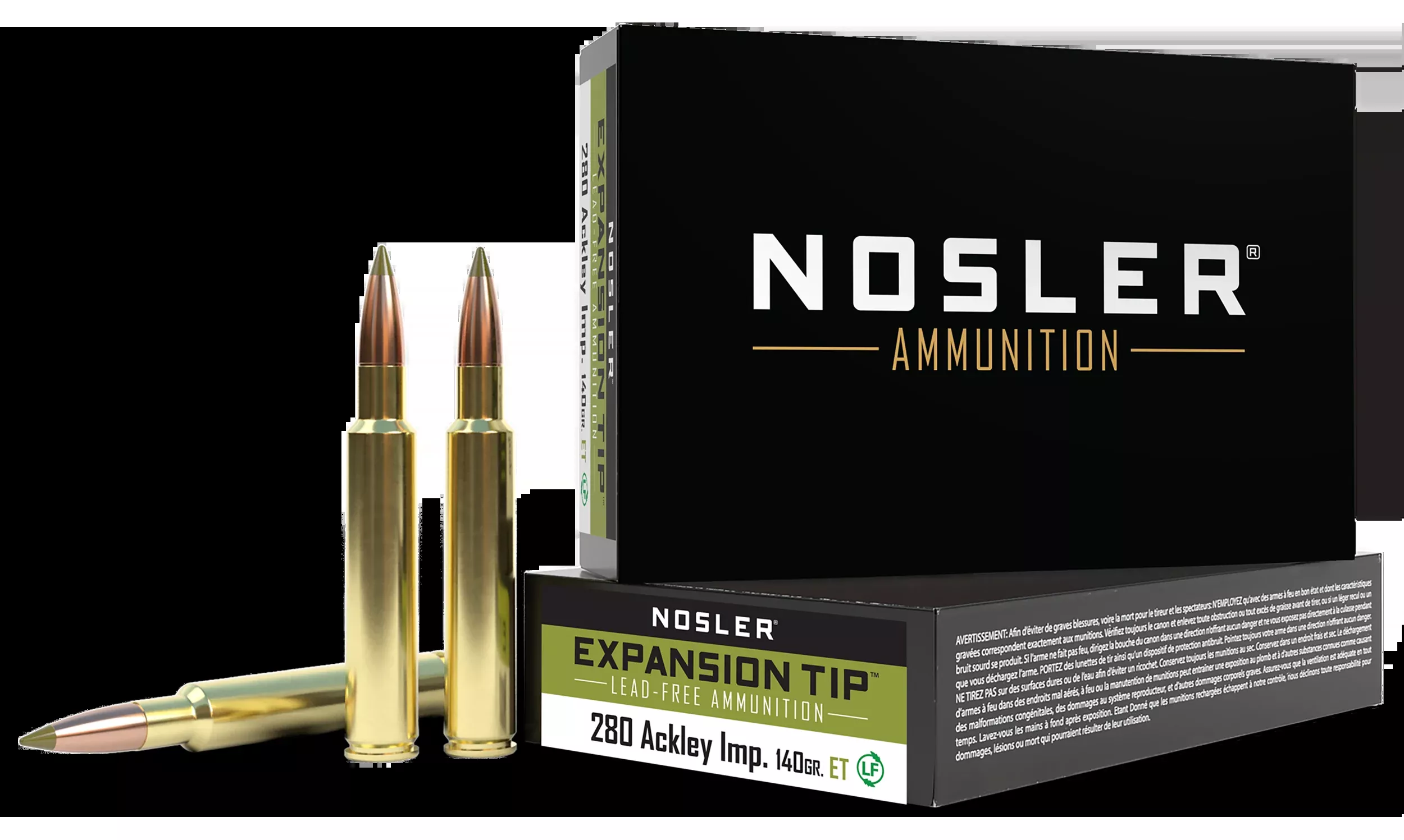 Nosler E-Tip .280 Ackley Improved 140 Grain Lead-Free Centerfire Rifle Ammo, 20 Rounds 40067