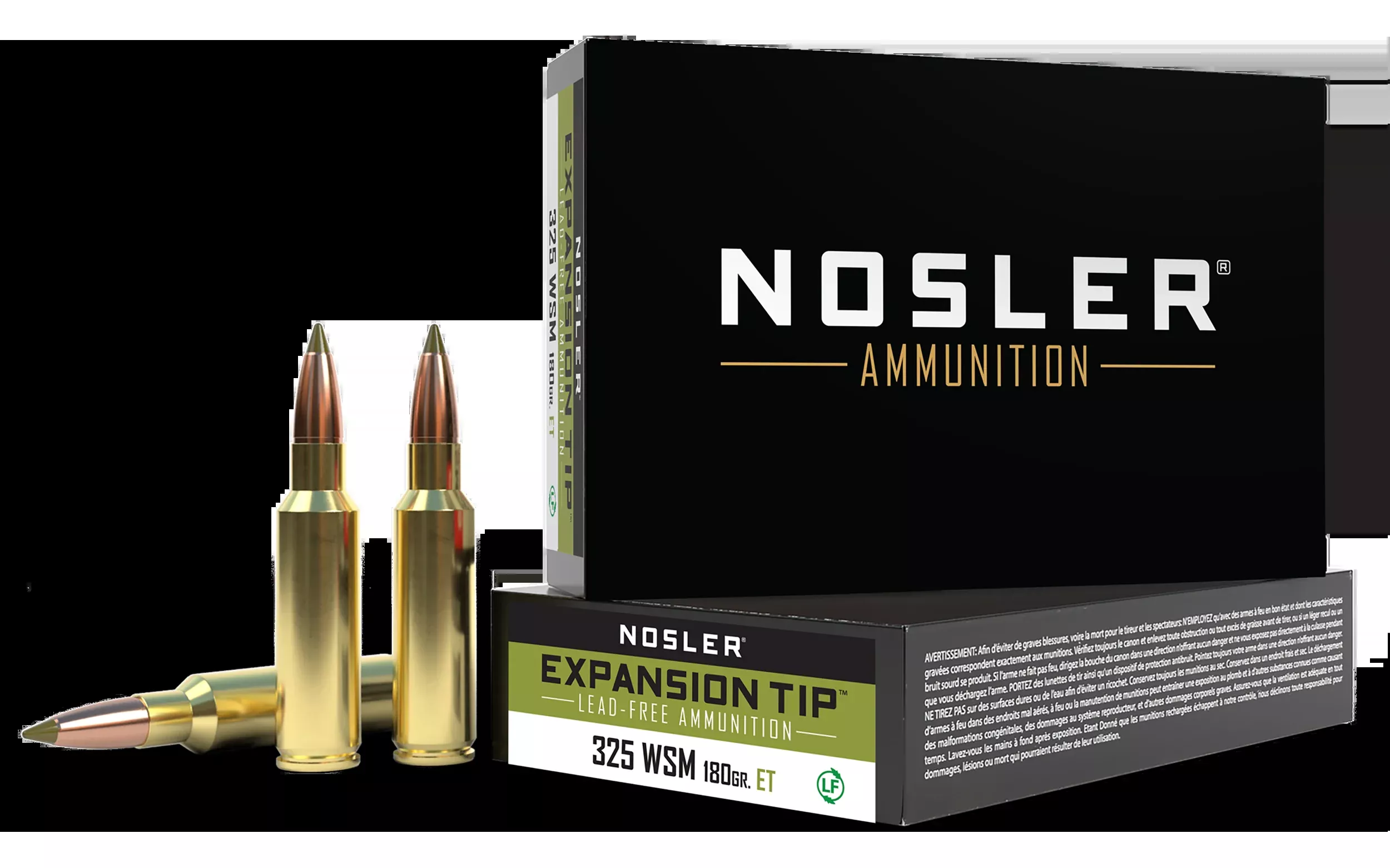 Nosler E-Tip Lead-Free .325 Winchester Short Magnum 180gr Hunting Ammo, 20-Round Box 40146