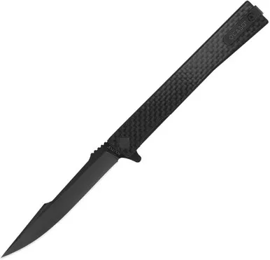 Ocaso Knives 9HFB Solstice Executive Flipper Knife - 3.5" Black Harpoon Point Blade, Carbon Fiber Handles, Liner Lock