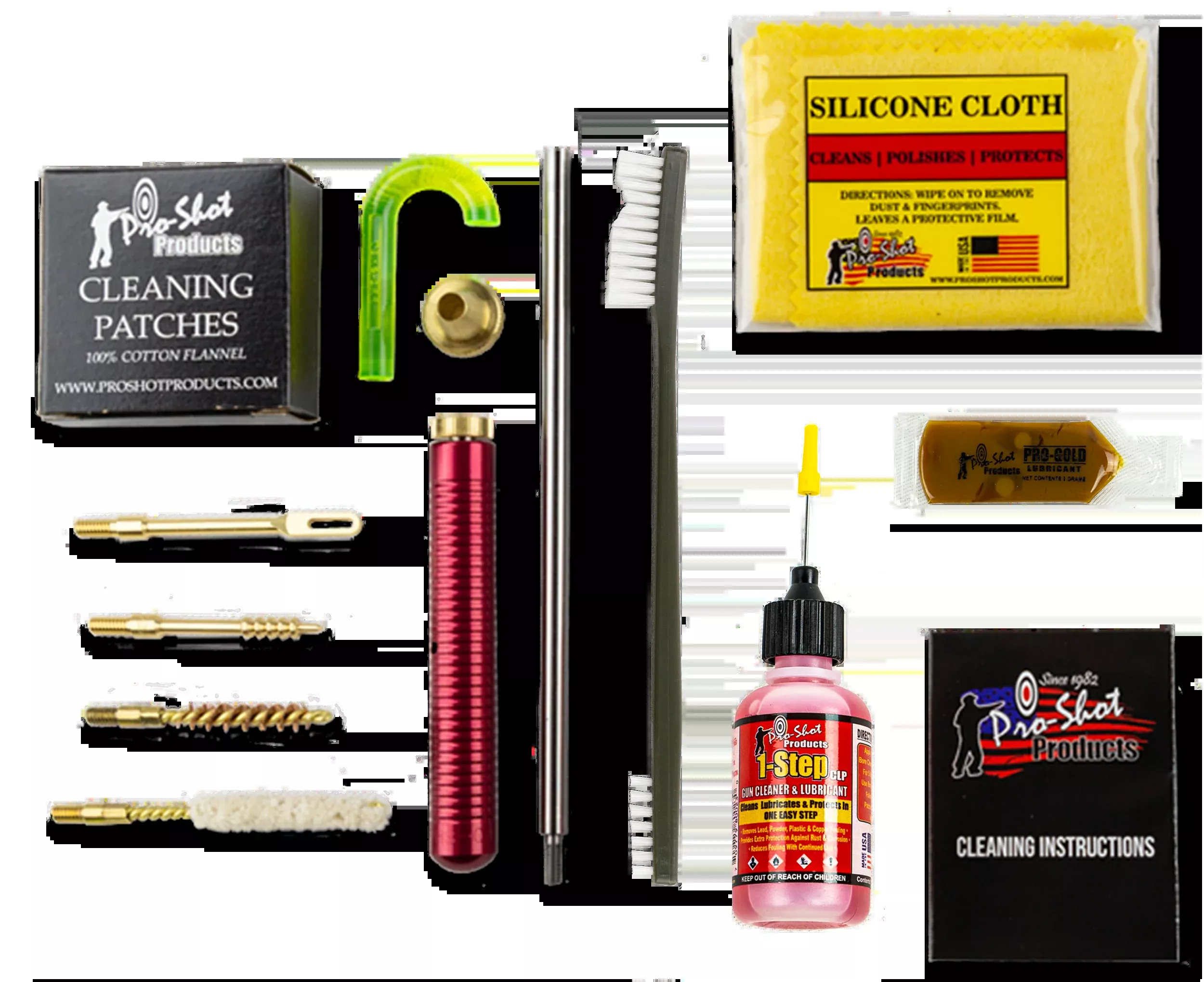 Pro-Shot Classic Rifle Cleaning Box Kit .22–.223 Cal / 5.56mm, Stainless Rods, Silicone Cloth R22KIT