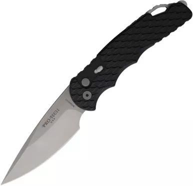 ProTech Knives TR-4 Tactical Response 4 AUTO Folding Knife - 4" CPM-MagnaCut Stonewashed Drop Point Blade, Black Feather Texture Aluminum Handles - T4105 F