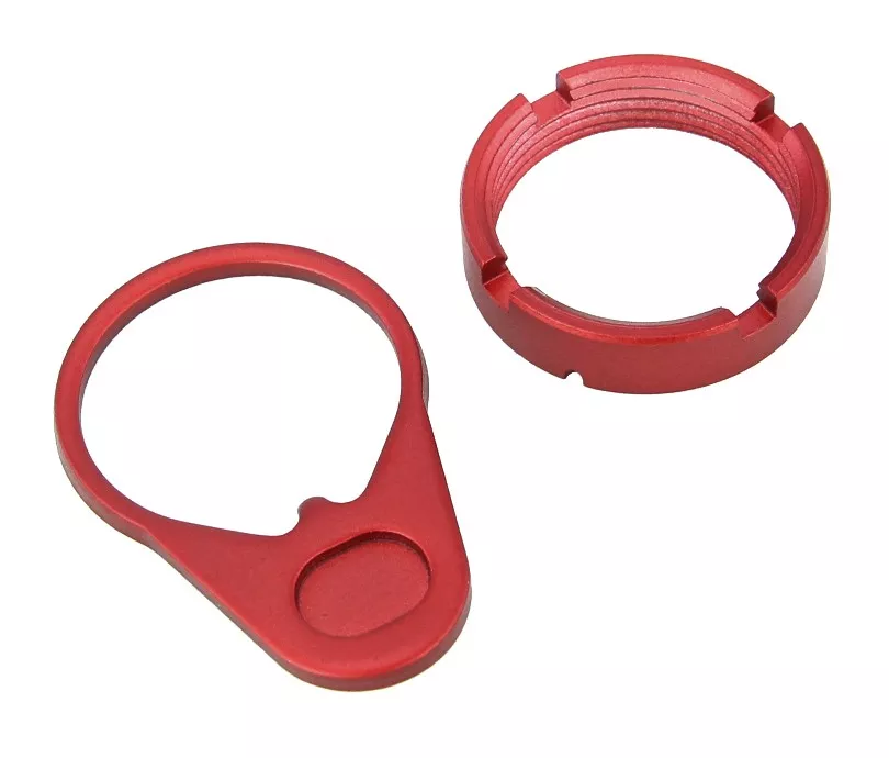 R1 Tactical AR Steel End Plate and Castle Nut Mil-Spec - Red
