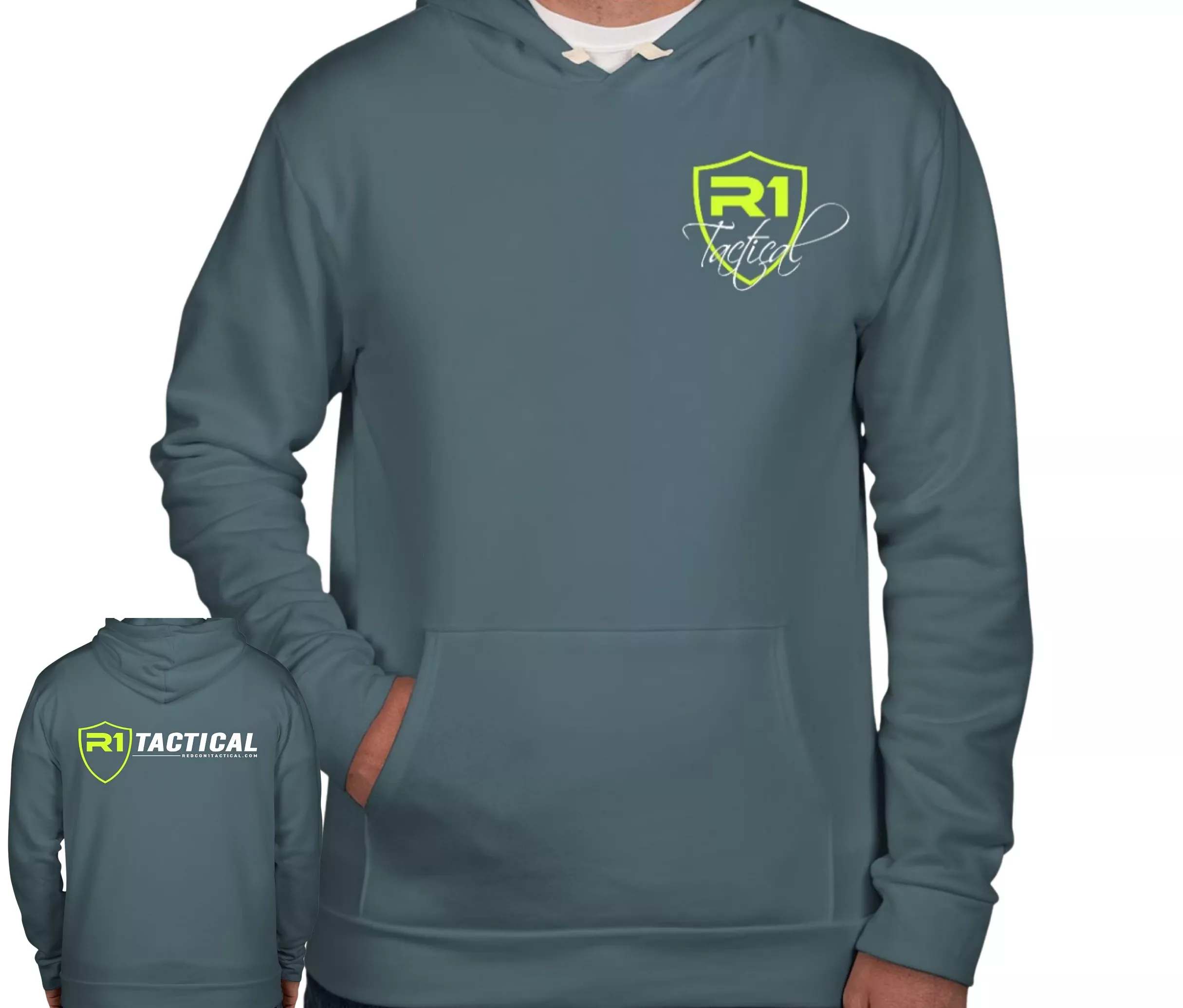 R1 Tactical Shield Logo Hoodie - Antique Denim
