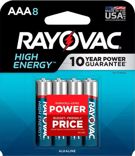 Rayovac 8248T102 AAA HIGH ENREGY Alkaline BatteriesSilver/Blue 1.5 Volts 1,123 mAh (8) Single Pack