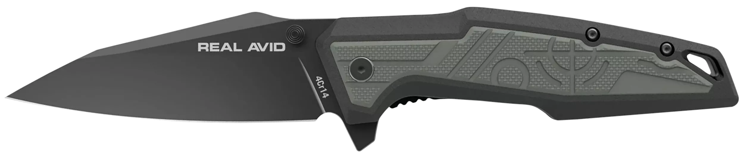 Real Avid AVRAV1 RAV-13.25″ Folding Modified Clip Point Plain Black Oxide 4Cr14 Blade, Grip Plates GFN Handle, Clamshell Pkg