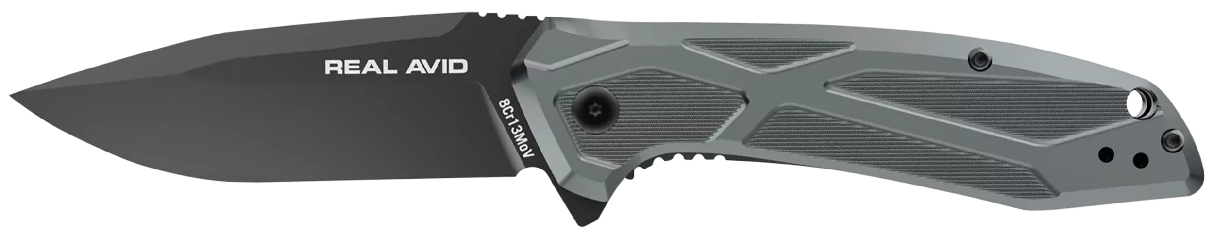 Real Avid AVRAV2 RAV-23.25″ Folding Drop Point Plain Black Oxide 8Cr13MoV SS Blade, Aluminum Handle, Clamshell Pkg
