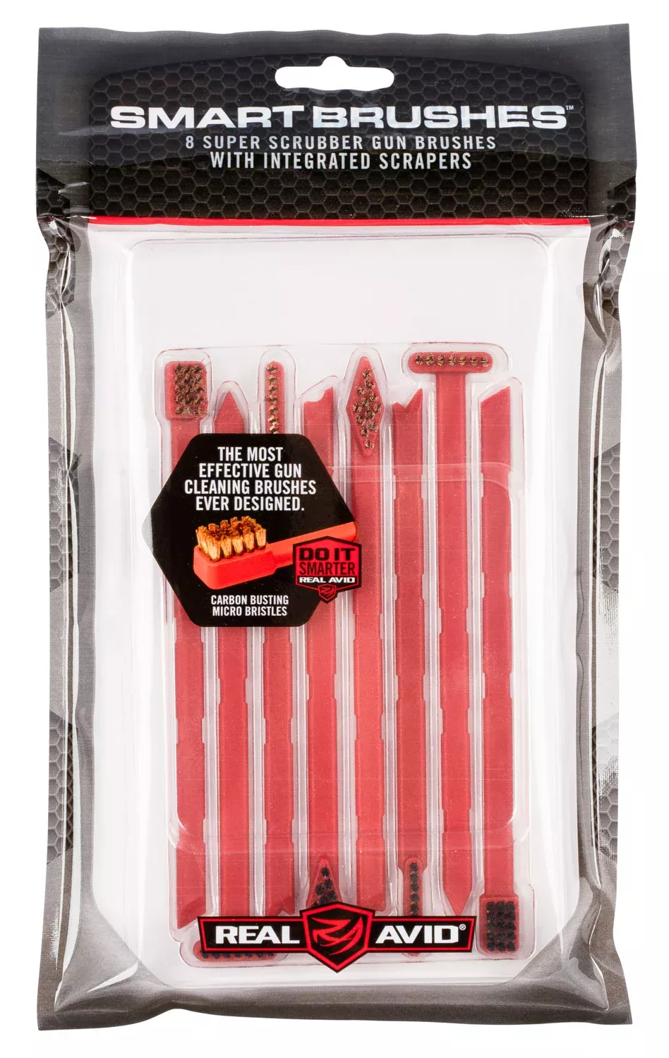Real Avid AVSB01 Smart BrushMulti-Caliber Universal Firearm Plastic 5.50" Long Bronze/Nylon Bristles 8 Per Pkg