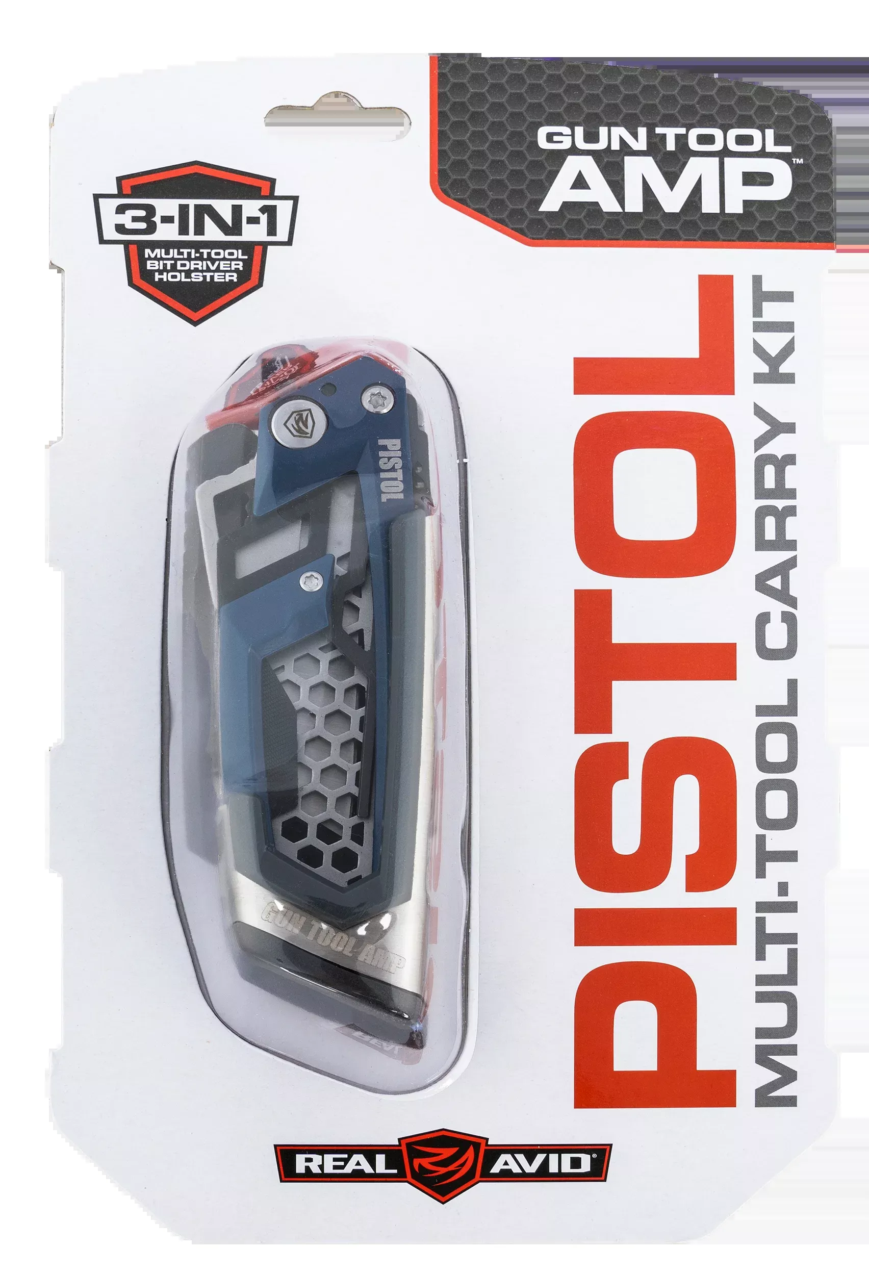 Real Avid Gun Tool AMP Pistol Multi-Tool, Stainless Steel, Folding 3-in-1 Carry Kit AVGTAMPP