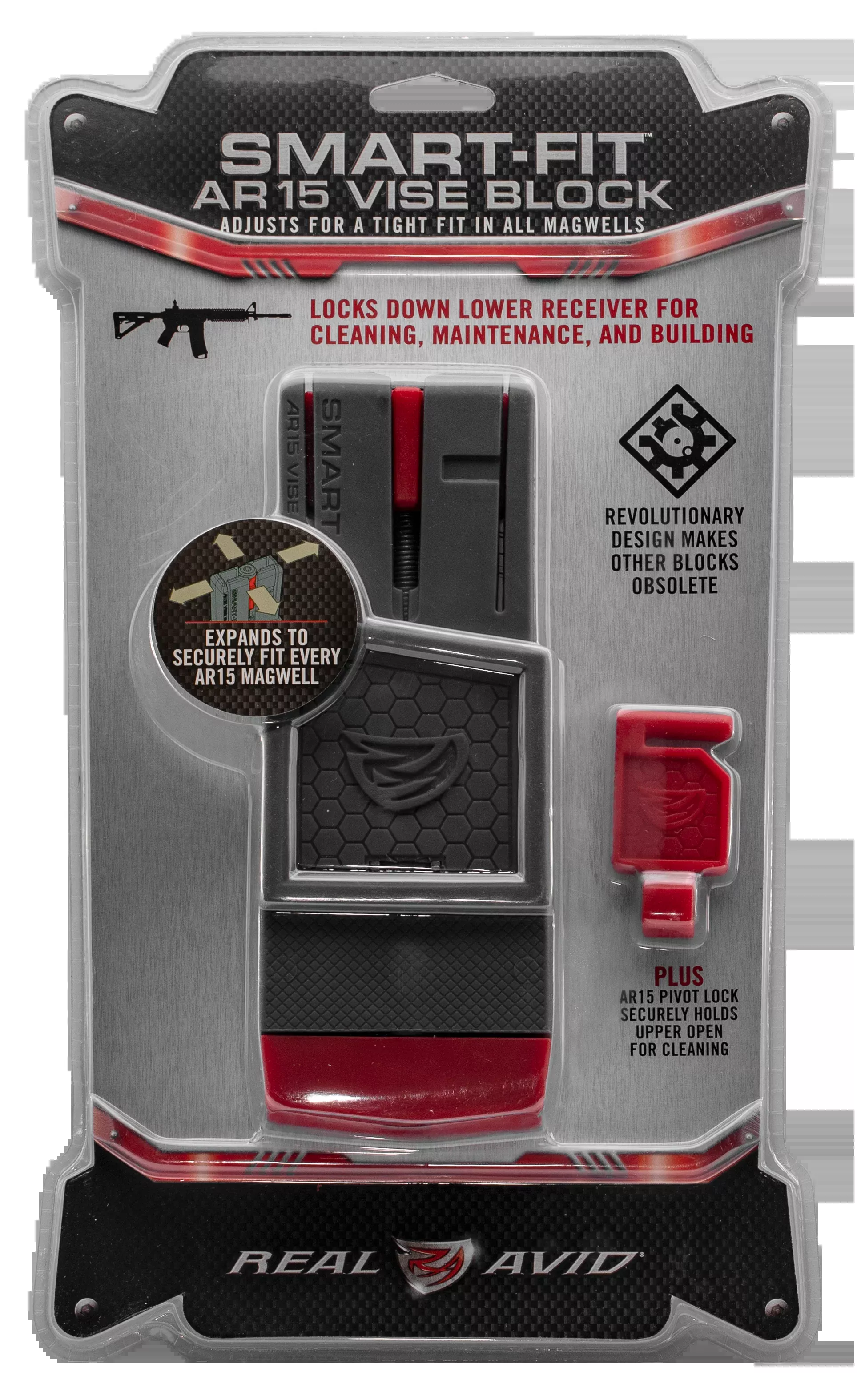 Real Avid Smart-Fit AR-15 Vise Block with Pivot Lock, Adjustable Magwell Fit AVAR15SFVB