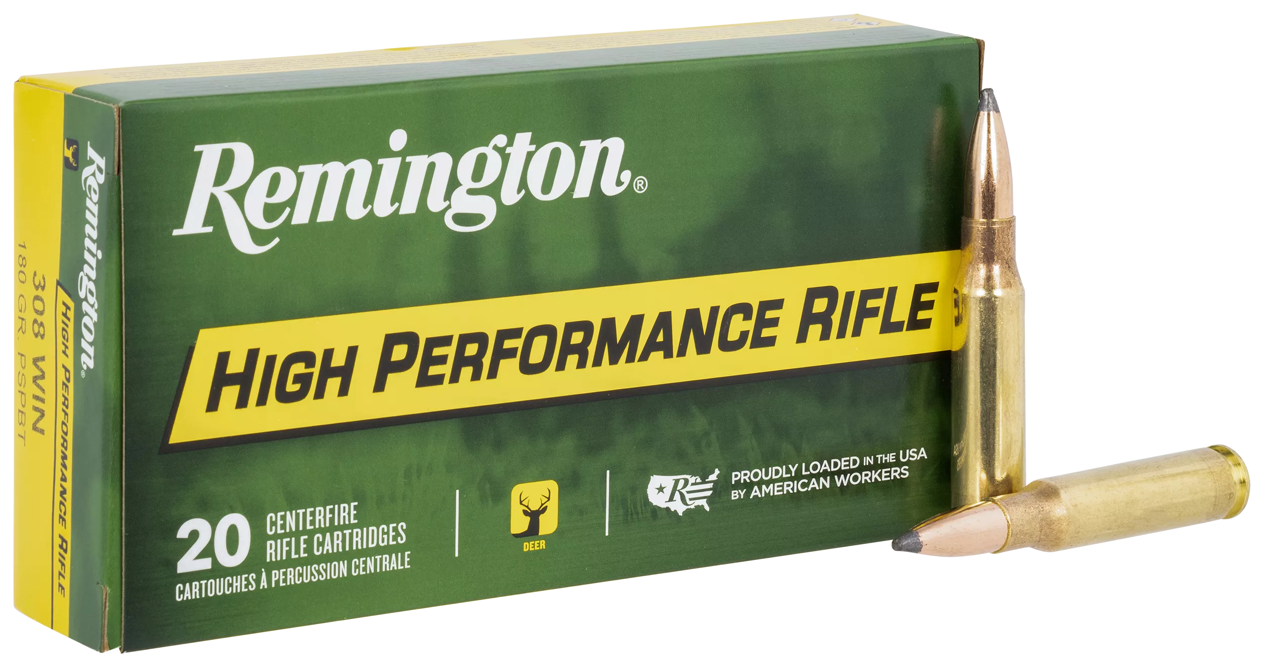 Remington Ammunition R21473 High Performance Rifle 308Win 180gr Pointed Soft Point Boat Tail 20 Per Box/10 Case