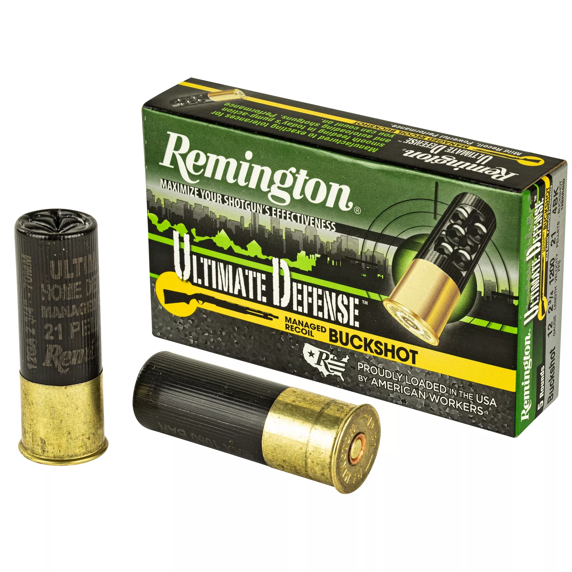 Remington Ultimate Defense 12 Gauge 2-3/4in #4 Buckshot 21 Pellets 5-Round Box 20637