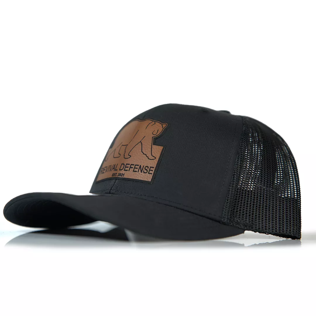 Revival Defense Bear Logo Leather Patch Trucker Hat