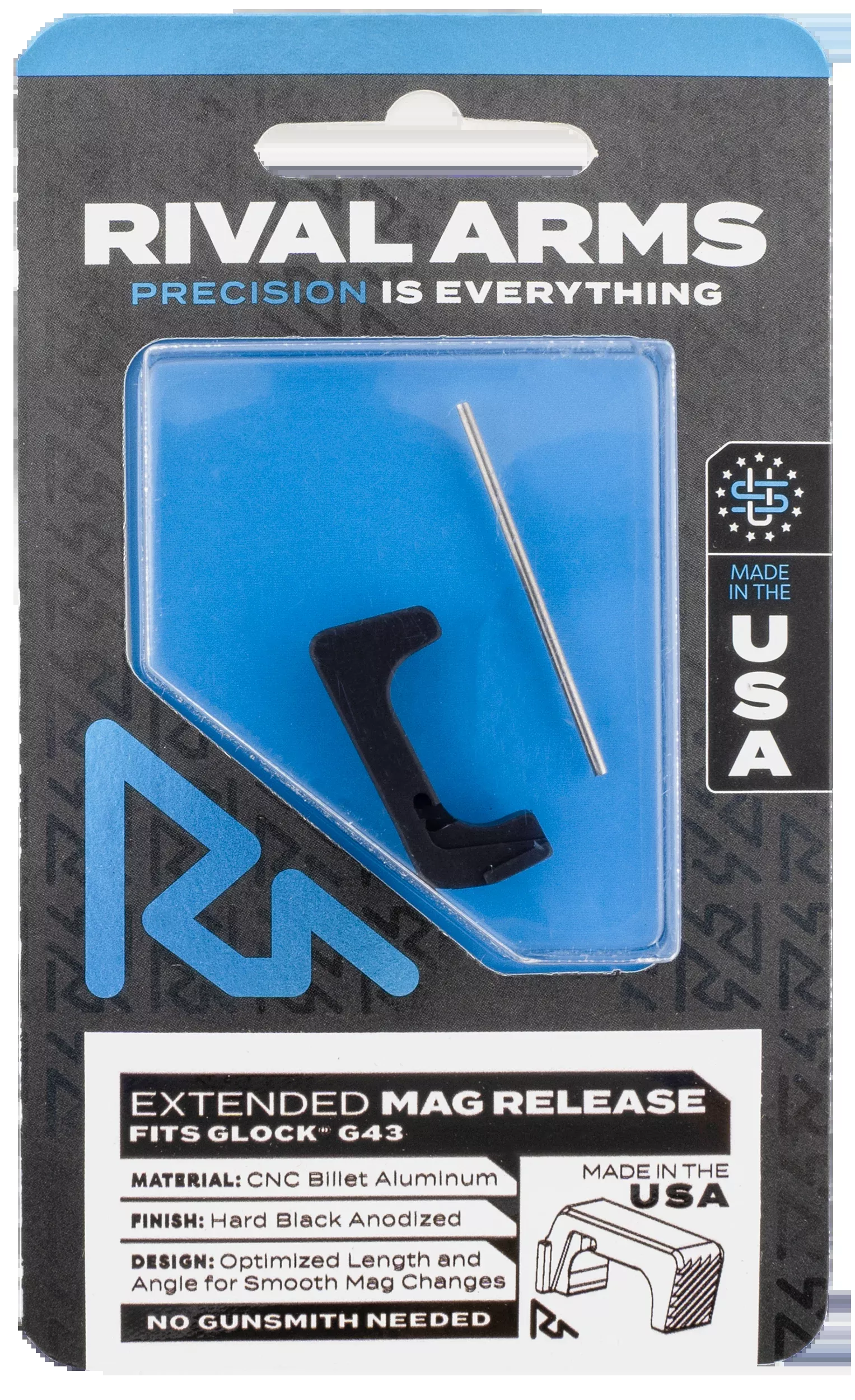 Rival Arms Extended Magazine Release for Glock 43, CNC Aluminum Hard Black Anodized RA72G003A