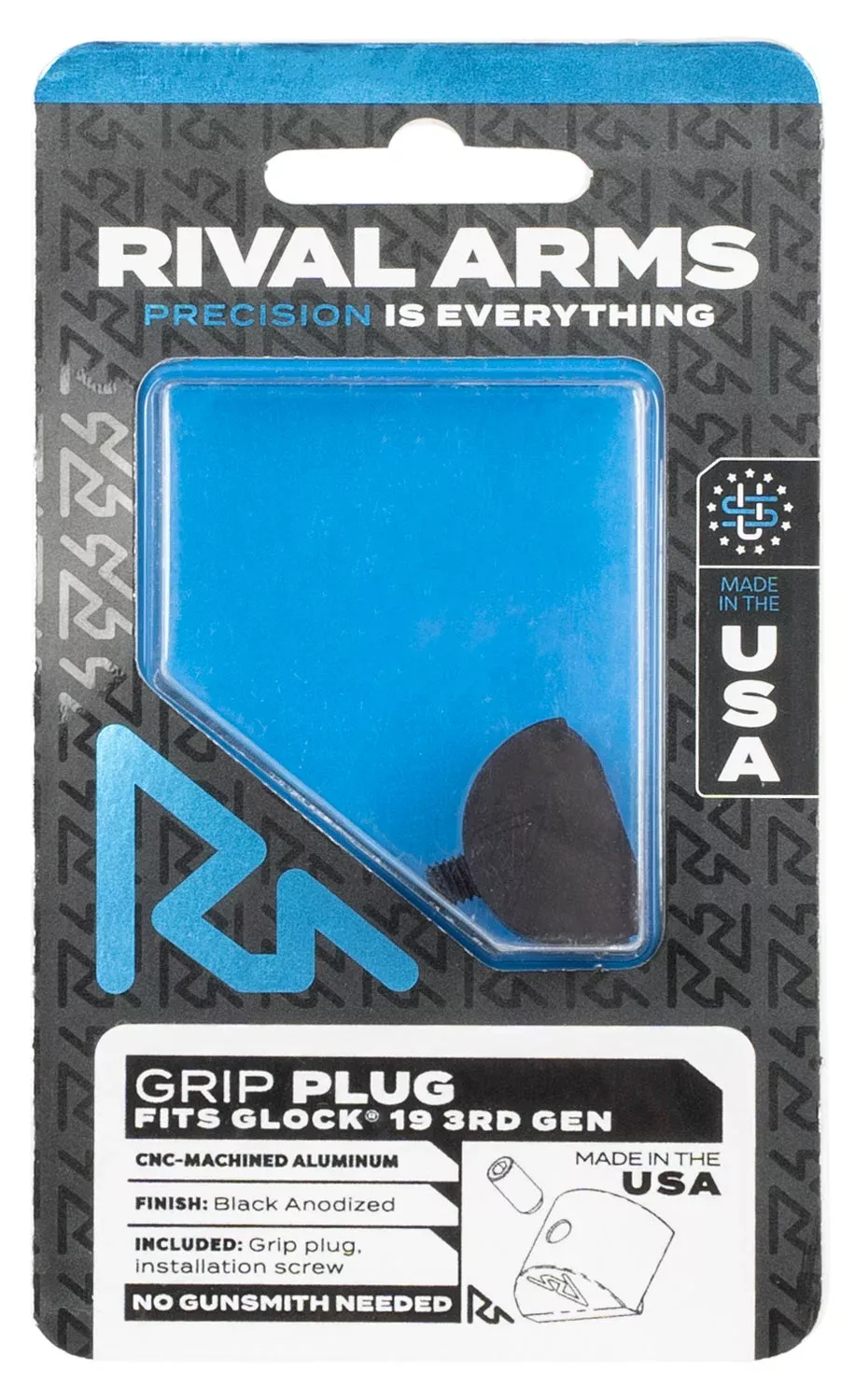 Rival Arms RA75G201A Grip PlugCompatible w/Glock 19 Gen3, Black Anodized Aluminum