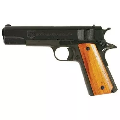 Rock Island GI Standard FS *CA Compliant* Single 38 Super 5" 9+1 Wood Grip Black Parkerized