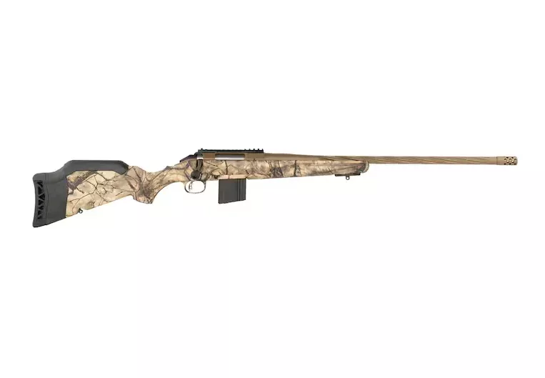Ruger American Gen II Go Wild Bolt Action Rifle 22 Creedmoor 22″ Fluted Burnt Bronze Cerakote Threaded Barrel Burnt Bronze Cerakote Frame Go Wild I-M Camo Raised Comb Stock