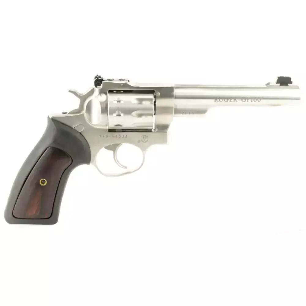 RUGER GP100 22LR REV 5.5″ STS RBR WOOD GRP FO ADJ SGHT