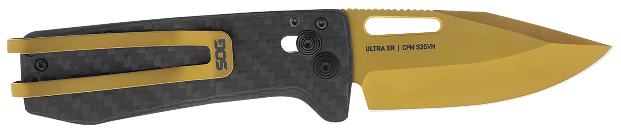 S.O.G SOG-12-63-02 Ultra XR2.80" Folding Clip Point Plain Gold TiNi Cryo S35NV Steel Blade/Black Textured Carbon Fiber Handle Includes Pocket Clip
