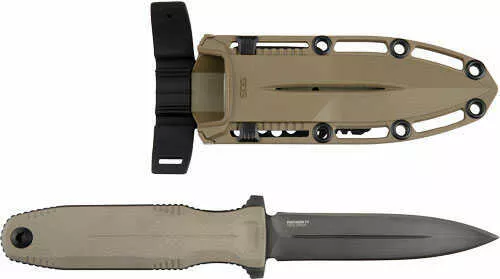 S.O.G SOG17610257 Pentagon FX 4.77" Fixed Spear Point Plain Black Titanium Nitride Cryo CPM S35VN Blade/G10 FLat Dark Earth Handle