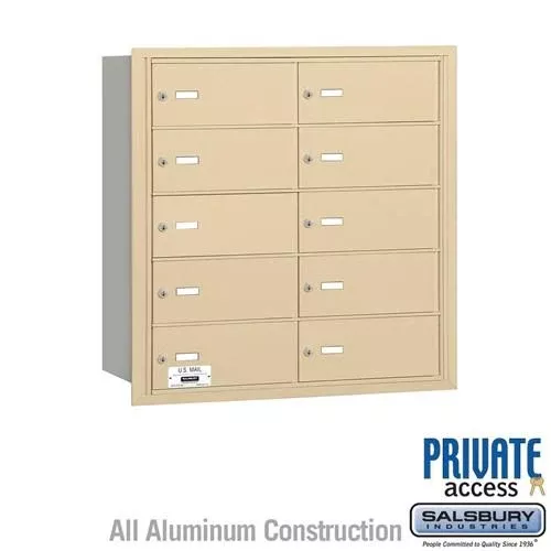 Salsbury 4B+ Horizontal Mailbox - 10 B Doors - Sandstone - Rear Loading - Private Access