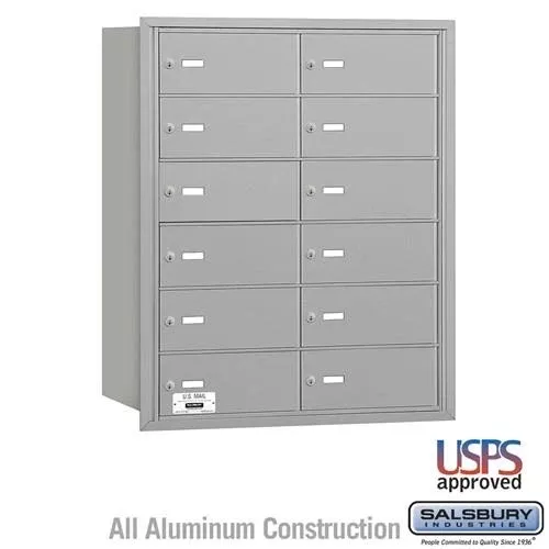 Salsbury 4B+ Horizontal Mailbox - 12 B Doors - Aluminum - Rear Loading - USPS Access