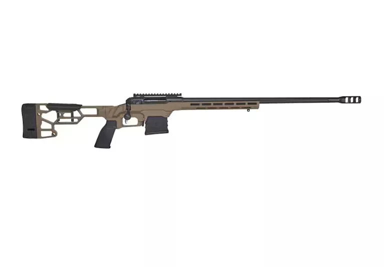 Savage Arms 110 Precision Bolt Action Rifle 300 PRC 24″ Fluted Black Threaded Barrel Flat Dark Earth Frame Flat Dark Earth Chassis