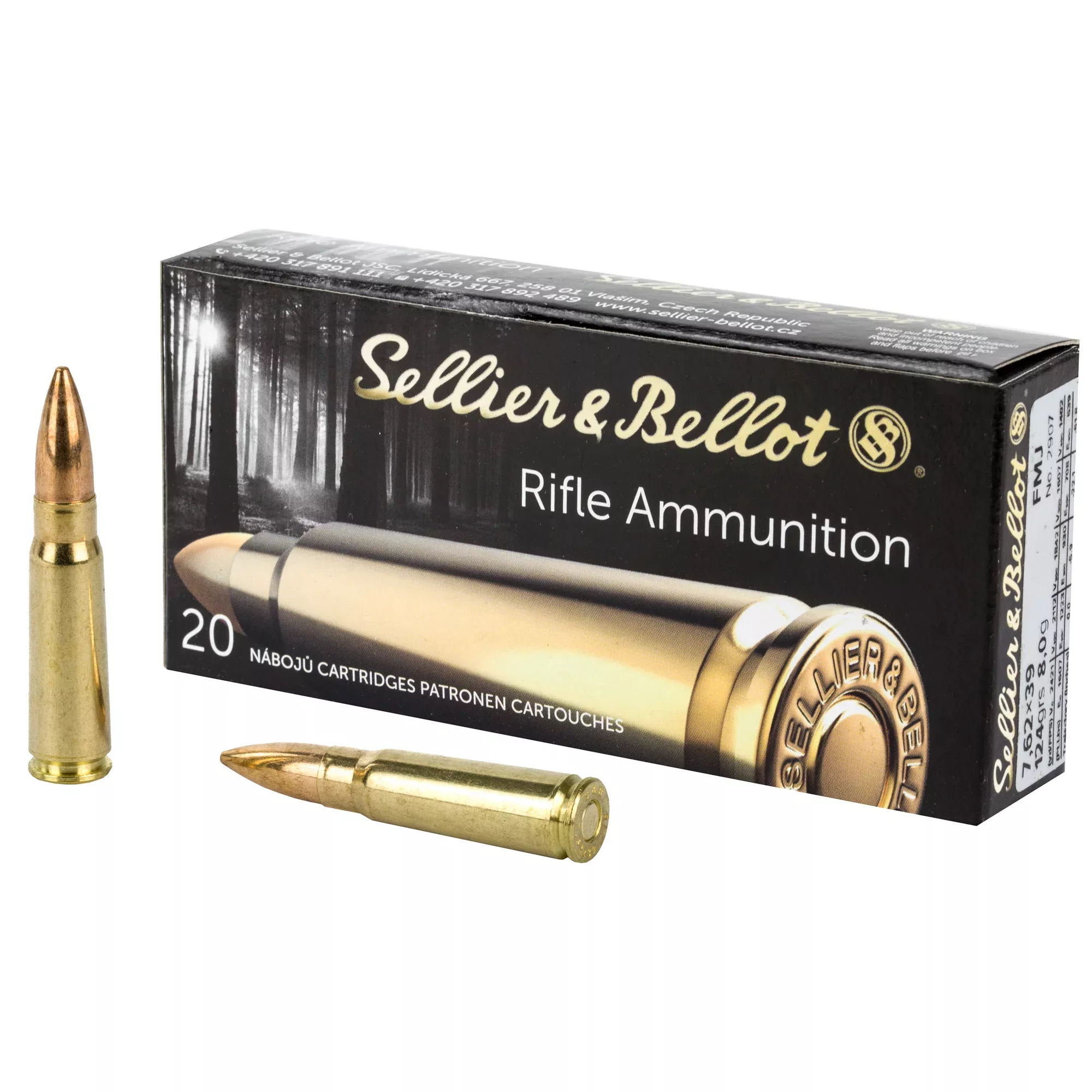 Sellier & Bellot 7.62x39mm 124gr FMJ Rifle Ammunition, 20-Round Box SB76239A