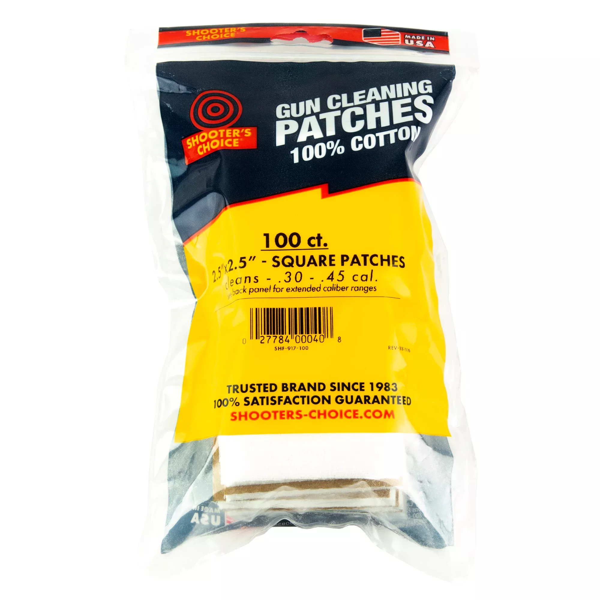 Shooter's Choice Gun Cleaning Patches, 100% Cotton 2.5-inch Square, 100 Count, SHF-917-100