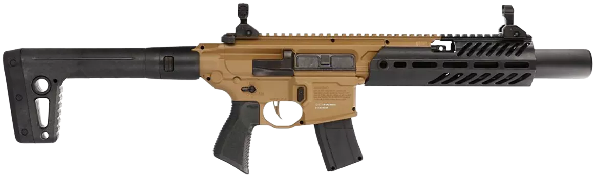 Sig Sauer Airguns AIRMCXCANEBRAKE MCX Canebrake AirCO2 (Not Included) 177 Pellet 30rd, FDE Metal Rec, Removable Fixed Black Synthetic Stock, Flat Trigger, Flip-Up Sights