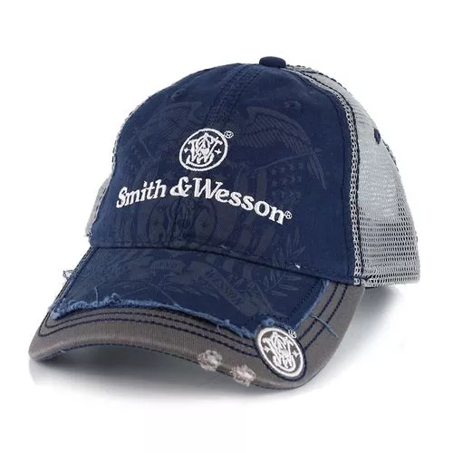 Smith and Wesson Gray & Blue Destroyed Mesh Black Cap