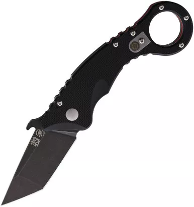 Spartan Blades Tu Lam Ronin Shoto Folding Karambit Knife - 3.25" CTS-XHP Black TiNi Tanto Blade, Textured Black G10 Handles with Pinky Ring, Liner Lock - SFBL9BK
