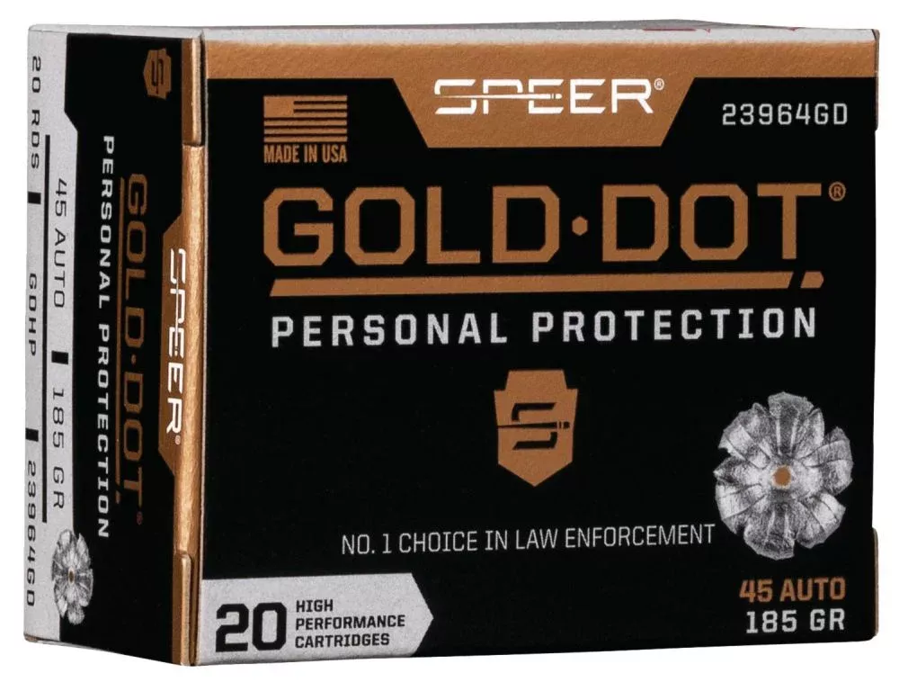 Speer Ammo 23964GD Gold Dot Personal Protection .45 ACP 185 GR Hollow Point 20 Bx/ 10 Cs