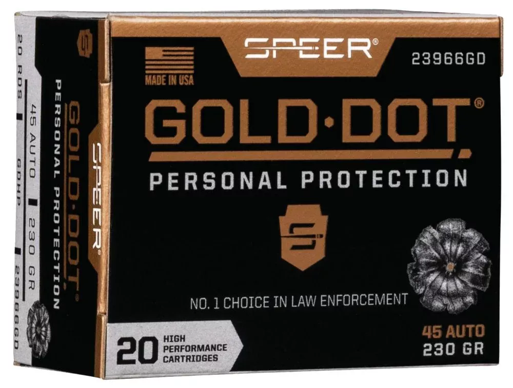 Speer Ammo 23966GD Gold Dot Personal Protection .45 ACP 230 GR Hollow Point 20 Bx/ 10 Cs