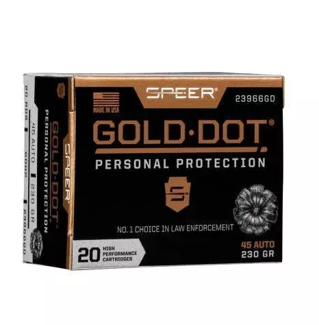 Speer Ammunition 45 ACP 230 Grain Bonded Jacketed Hollow Point 20 Count