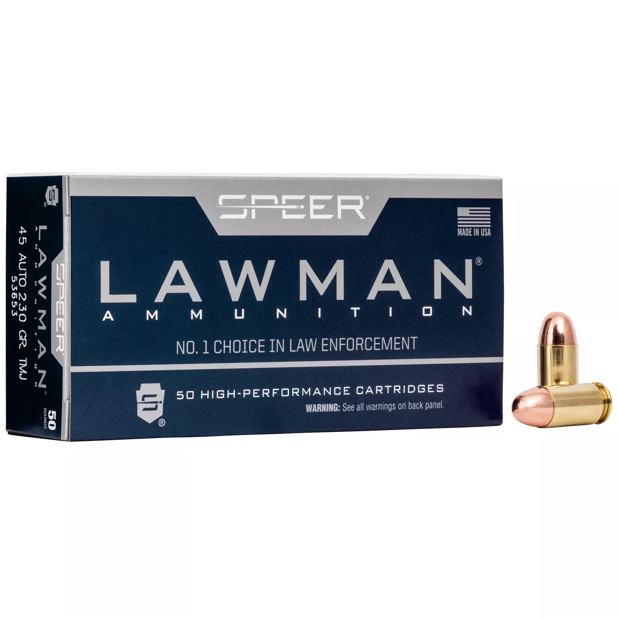Speer Lawman .45 ACP 230 Grain Total Metal Jacket Training Ammo, 50-Round Box 53653