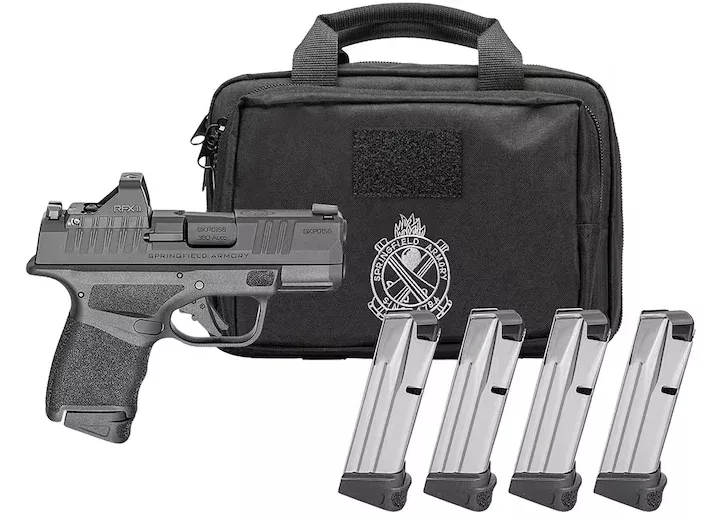 Springfield Armory Hellcat OSP California Compliant Gear Pac 9mm Luger Pistol 3″ Barrel 10+1 Round Melonite Slide Black Grip Black Frame Red Dot