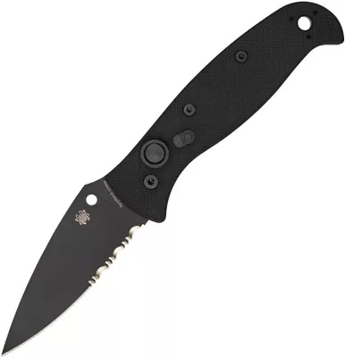 Spyderco Autonomy 2 AUTO Folding Knife - 3.5" LC200N Black DLC Partially Serrated Blade, Black G10 Handles - C165GPBBK2